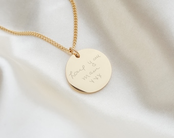 Amelia Disc Actual Handwriting Necklace • Signatures • Handwritten Messages • Memorial Jewellery