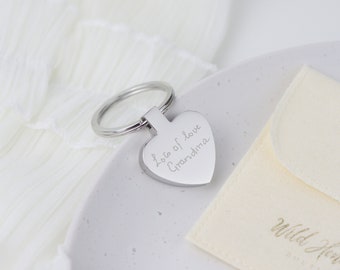 Actual Handwriting Heart Keepsake Keyring • Signatures • Handwritten Messages • Memorial Gifts