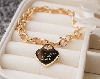 Lucy Heart Actual Handwriting Link Bracelet • Signatures • Handwritten Messages • Memorial Jewellery
