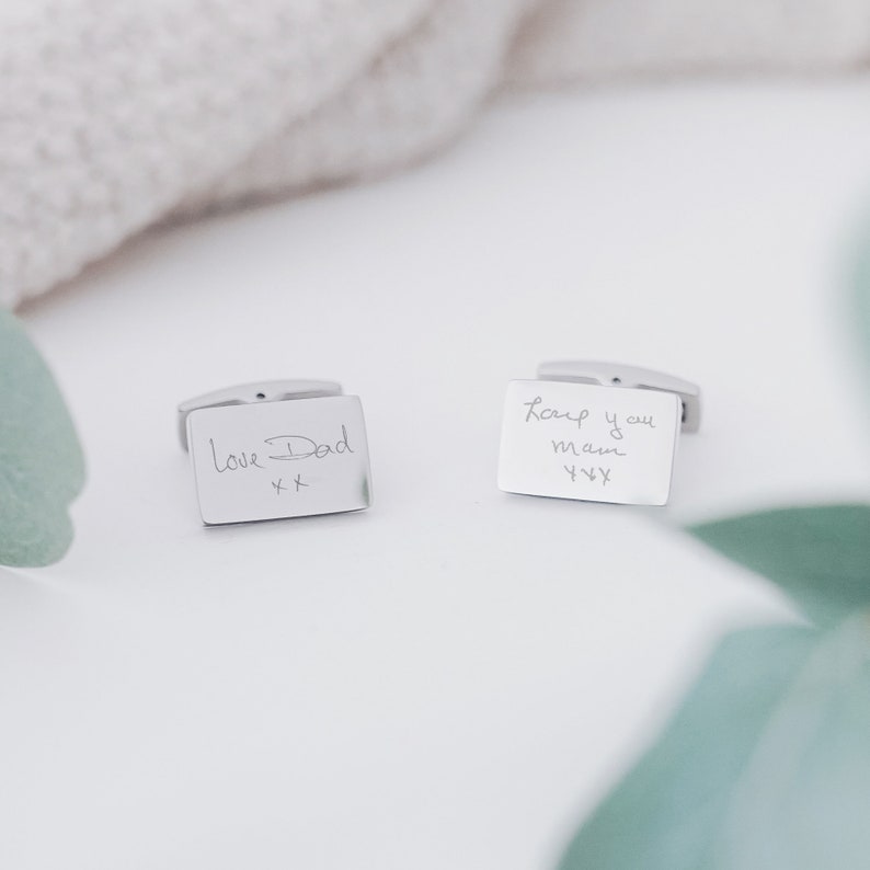 Actual Handwriting Rectangle Cufflinks Signatures For Him Memorial Gift image 1