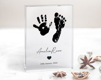 Handprint / Footprint A6 Acrylic Block • New Baby Gift • New Parent Keepsake • Dad Gift • Mum Gift