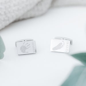 Mens Handprint / Footprint Rectangle Cufflinks • New Baby Gift • New Father Jewellery • New Dad Gift