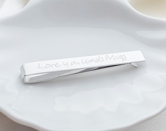 Silver Actual Handwriting Tie Clip •Signatures •Handwritten Messages •Memorial Gift