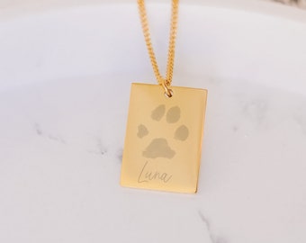 Jessica Rectangle Paw Print Necklace •Pet Memorial •Paw Print •Memorial Jewellery