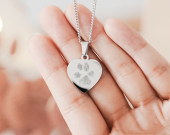 Molly Heart Paw Print Necklace • Pet Memorial • Paw Print • Memorial Jewellery • Silver Dog Print Necklace