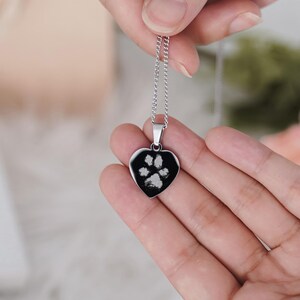 Paw Print Silver Heart Necklace • Pet Memorial • Paw Print • Memorial Jewellery • Silver Dog Print Necklace
