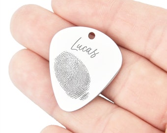 Silver Fingerprint Guitar Pick • Fingerprint Jewellery • Memorial Gift • Personalised Guitar Plectrum