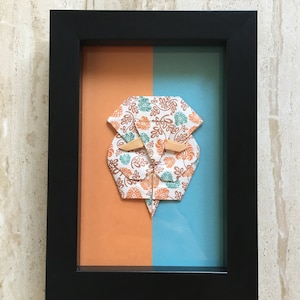Quadro cornice nera con Elefante Origami di carta decorata e doppio sfondo