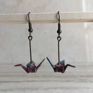 Orecchini Origami Gru Pendenti Fantasia Floreale Rossa