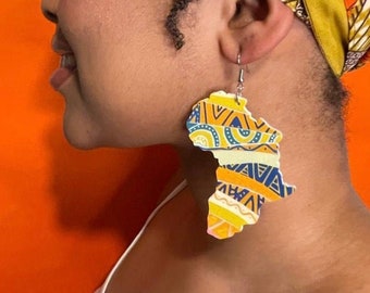 Statement Earrings African Ankara | Afro Accessories | African Jewellery | Birthday Gift | Africa Map | Valentines Day | Women’s Gift