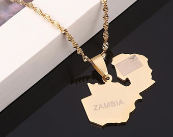 Gold-plated Zambia map with cities pendant necklace / charmed jewelry gift / Zambian map gold necklace for Men and Women | Christmas Gift