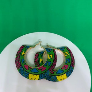 Statement Earrings African Ankara Afro Accessories African Jewellery Round Birthday Gift Valentines Day Round green