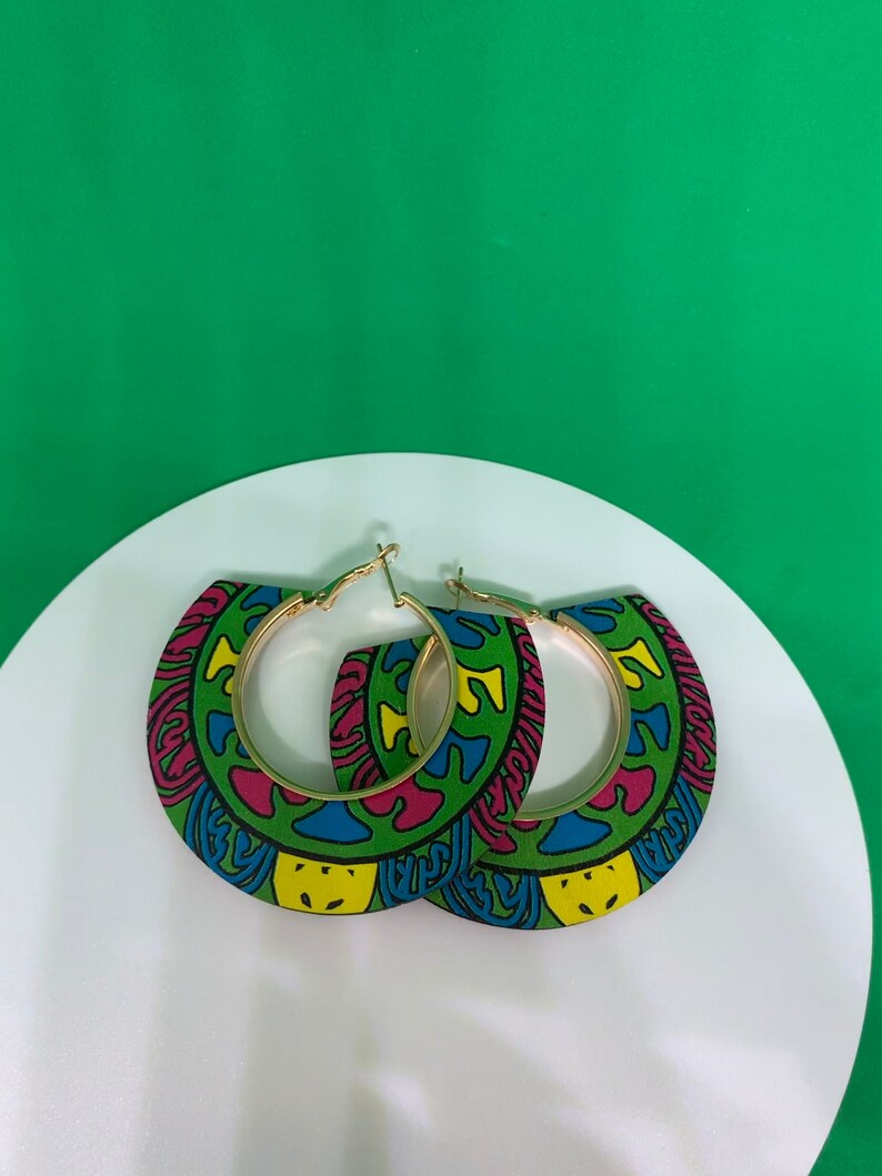 Statement Earrings African Ankara Afro Accessories African Jewellery Round Birthday Gift Valentines Day Round green