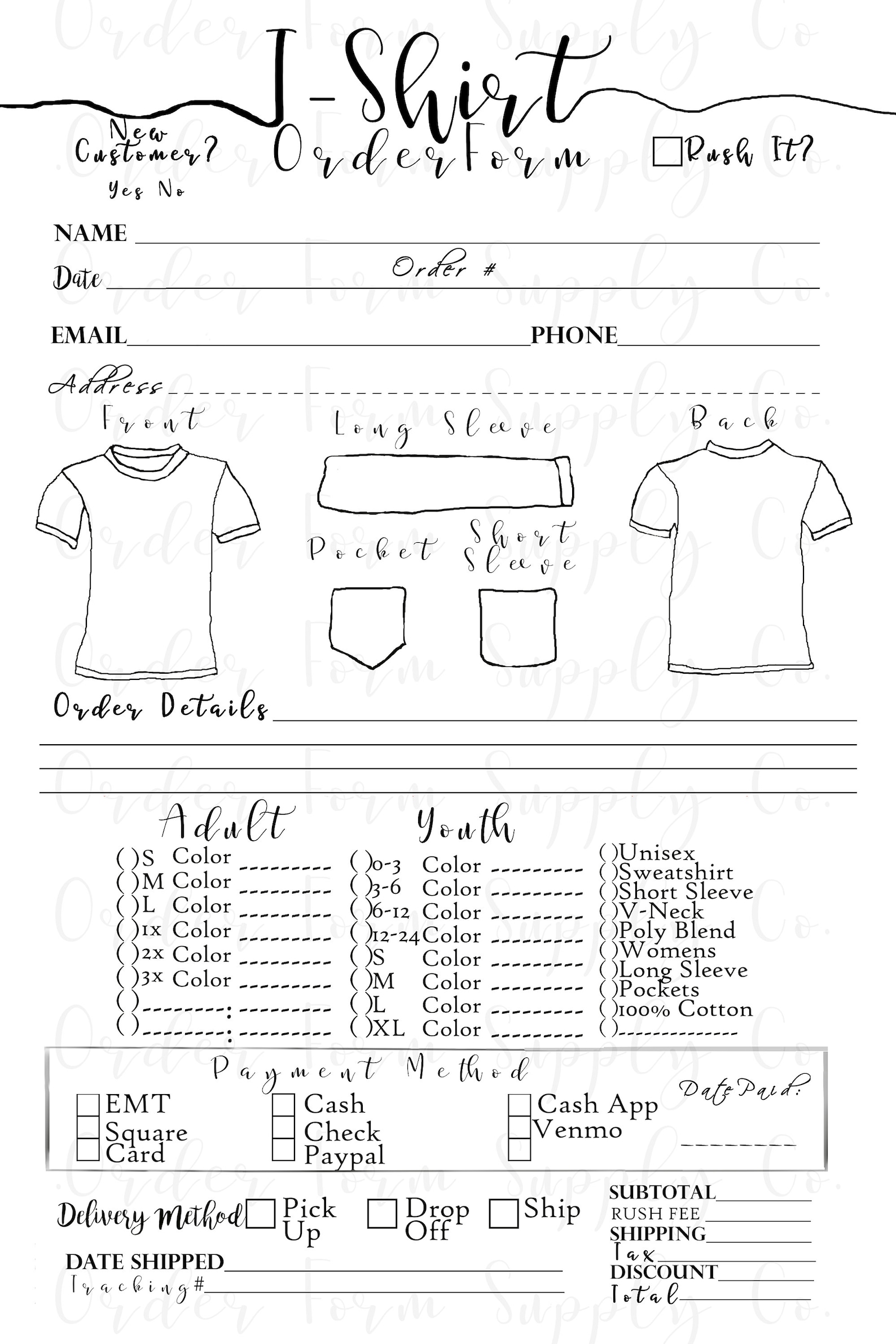 ShirtBestellformular ShirtBestellform Vorlage Etsy