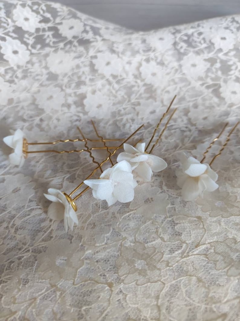 Lot de 5 épingles à chignons hortensia blanc image 2