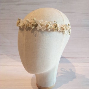 Couronne de tête ruban fleurs séchées blanc et naturel image 1