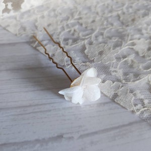 Set of 5 white hydrangea bun pins