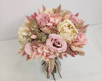 Bouquet de mariée rose pâle et crème