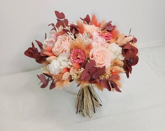 Bouquet de mariée rose pêche et blanc