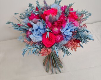 Bouquet da sposa blu e fucsia