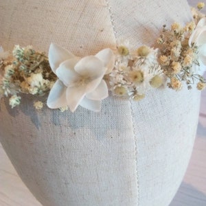 Couronne de tête ruban fleurs séchées blanc et naturel image 4