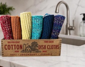 Hand Knit 100% Cotton Dishcloths • Reusable Kitchen Cloths • Set of 2