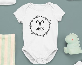 Anpassade zodiakbodyer, horoskop/astrologiska tecken/symboler, personlighetsdrag/kvaliteter, astrologi söta babybodyer