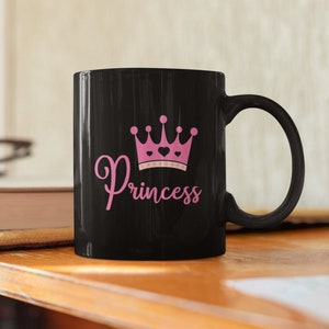 Princess With Pink Crown, Cute Coffee Mug (11 & 15oz) - Beautiful Premium Quality Gift Idea (Black, White or with Colored Inside/Handle)