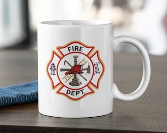 Brandman/brandkvinna, brandkårslogotyp, malteserkors 911-hjälte kaffe-/temugg (300 ml eller 450 ml) - Vacker kvalitetspresentidé