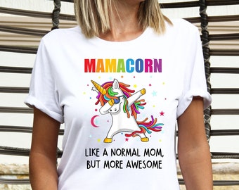 Mamma, som en vanlig mamma, men mer fantastisk, cool/rolig rolig mamma, enhörningstecken, unisex vuxen standard t-shirts, vacker presentidé