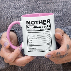 Mother Nutrition Facts, Mom Funny / Cute Nutritional Coffee Mug (11 or 15oz) - Beautiful Premium Quality Gift Idea (Available with Color)