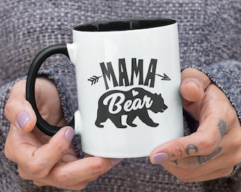 Mama Bear, Cute Mother / Mom Coffee Mug (11 or 15oz) - Beautiful Premium Quality Gift Idea (Available with Colored Inside and Handle)