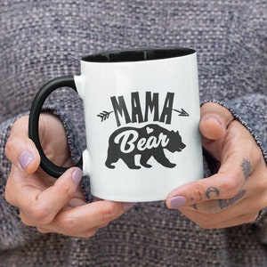 Mama Bear, Cute Mother / Mom Coffee Mug (11 or 15oz) - Beautiful Premium Quality Gift Idea (Available with Colored Inside and Handle)