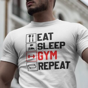 Eat Sleep Gym Repeat, Training / Workout / Lift / Fit / Gym Lover Motivation t-Shirt Geschenkidee, Unisex Erwachsene Standard T-Shirts