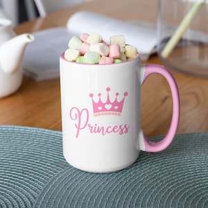 Princess With Pink Crown, Cute Coffee Mug (11 & 15oz) - Beautiful Premium Quality Gift Idea (Available with Colored Inside and Handle)