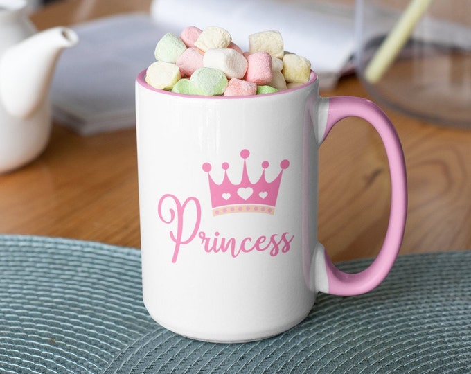 Princess With Pink Crown, Cute Coffee Mug (11 & 15oz) - Beautiful Premium Quality Gift Idea (Available with Colored Inside and Handle)
