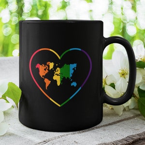 Rainbow Heart World Map, LGBTQ / LGBT+ / LGBT Pride Month Leuke koffiemok (11 of 15oz) - Mooi cadeau-idee van premium kwaliteit