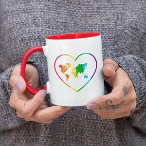 Rainbow Heart World Map, LGBT Pride Month, LGBTQ / LGBT+ schattige koffiemok (11 of 15oz) - Mooi cadeau-idee van premium kwaliteit