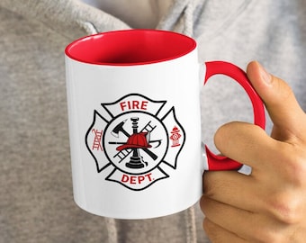 Strażak / Strażak / Strażaczka, Logo straży pożarnej, Krzyż maltański 911 Hero Kubek do kawy / herbaty (11 lub 15 uncji) - Piękny pomysł na wysokiej jakości prezent