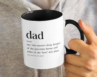 Pappa Ordbok Definition, Pappa Söt/Rolig Kaffe/Temugg (300 g eller 450 g) - Vacker Kvalitetspresentidé (Färgad Inuti/Handtag eller Vit)