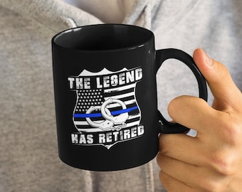Legenden har gått i pension, amerikansk flagga polismärke, polis/brottsbekämpande tjänsteman pensionerad, rolig/söt kaffe-/temugg (300 ml eller 440 ml)