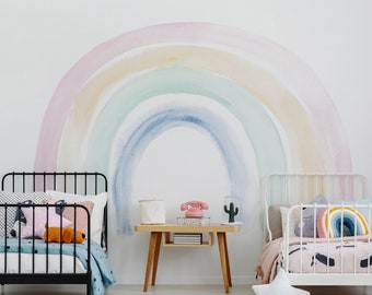Rainbow Peel and Stick Wall Mural | Removable Wallpaper | Watercolour Rainbow Wall Mural | Nursery Wall Decals | PVC FREE |
