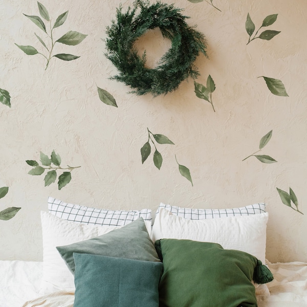 Forest Leaves Wall Decals - Sage PVC-Free | Peel & Stick Wall Stickers | Removable | Botanical Woodland Foliage | Nursery Wall Decals