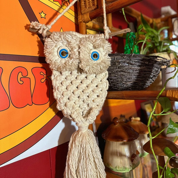 Vintage macrame owl wall hanging