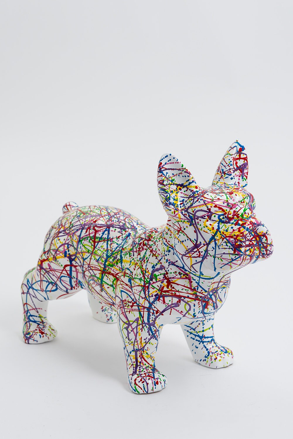 Paris - 45cm Statue en Résine Chien Bouledogue Français Design Splash Multicolore Blanc Sculpture An