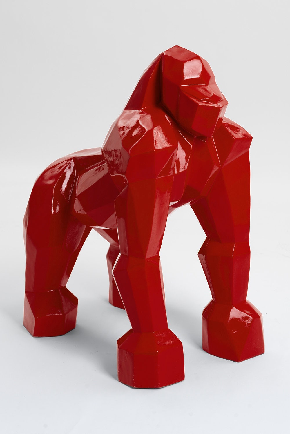 Kamina - 60cm Statue en Résine Gorille Origami Taille S Coloris Rouge Sculpture Animal Déco Maison D