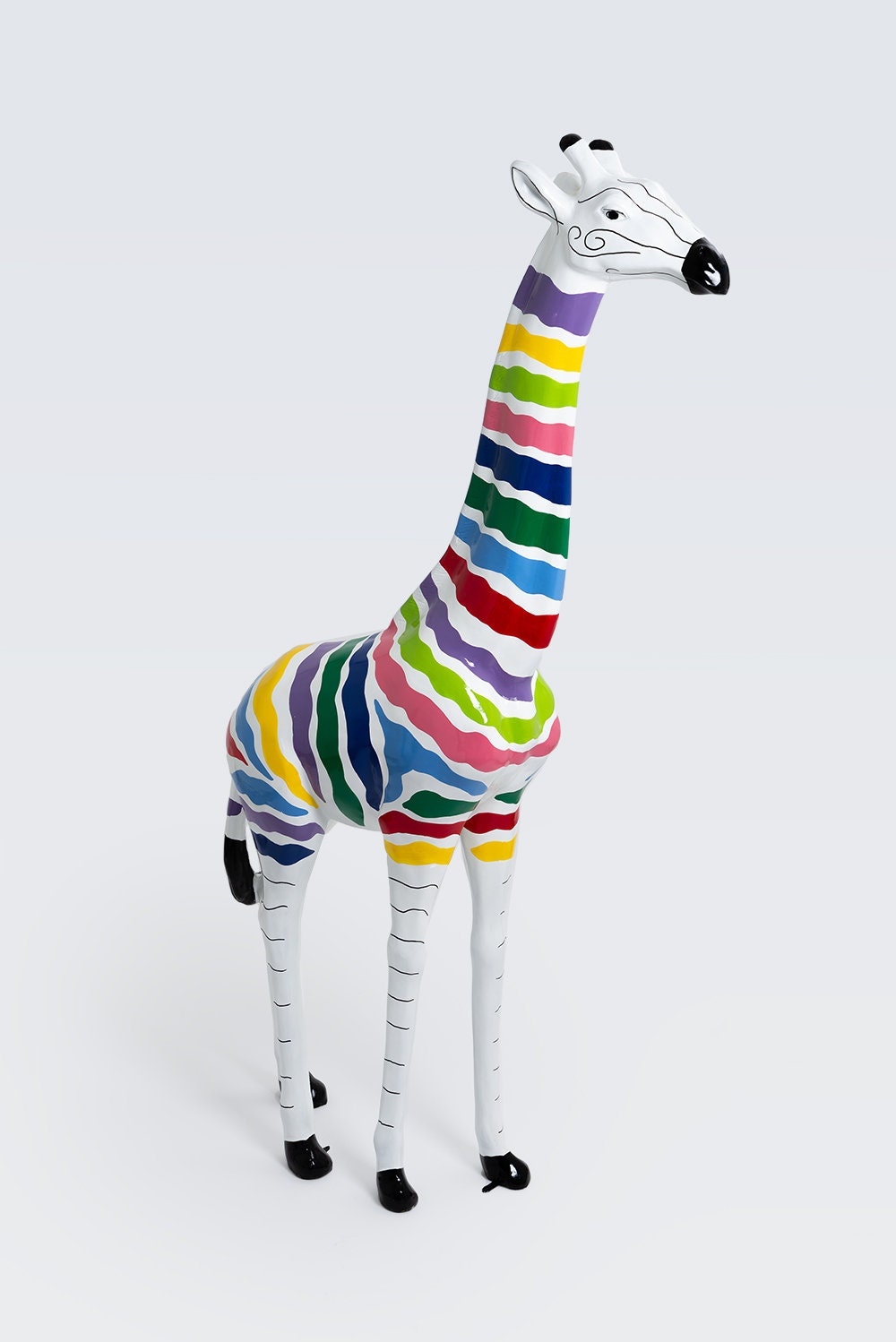 Johannesburg - 210cm Statue en Résine Girafe Taille Xl Design Zèbre Multicolore Sculpture Animal Déc