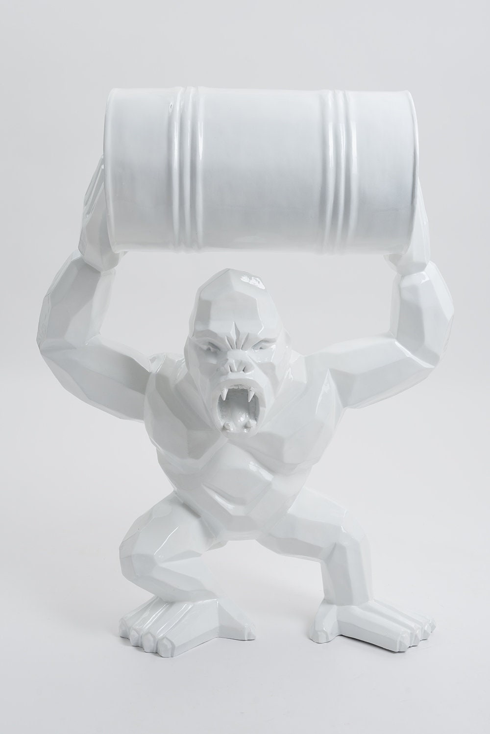 Malengo - 95cm -statue en Résine Singe Gorille Tonneau Baril Origami Taille M Design Blanc Sculpture