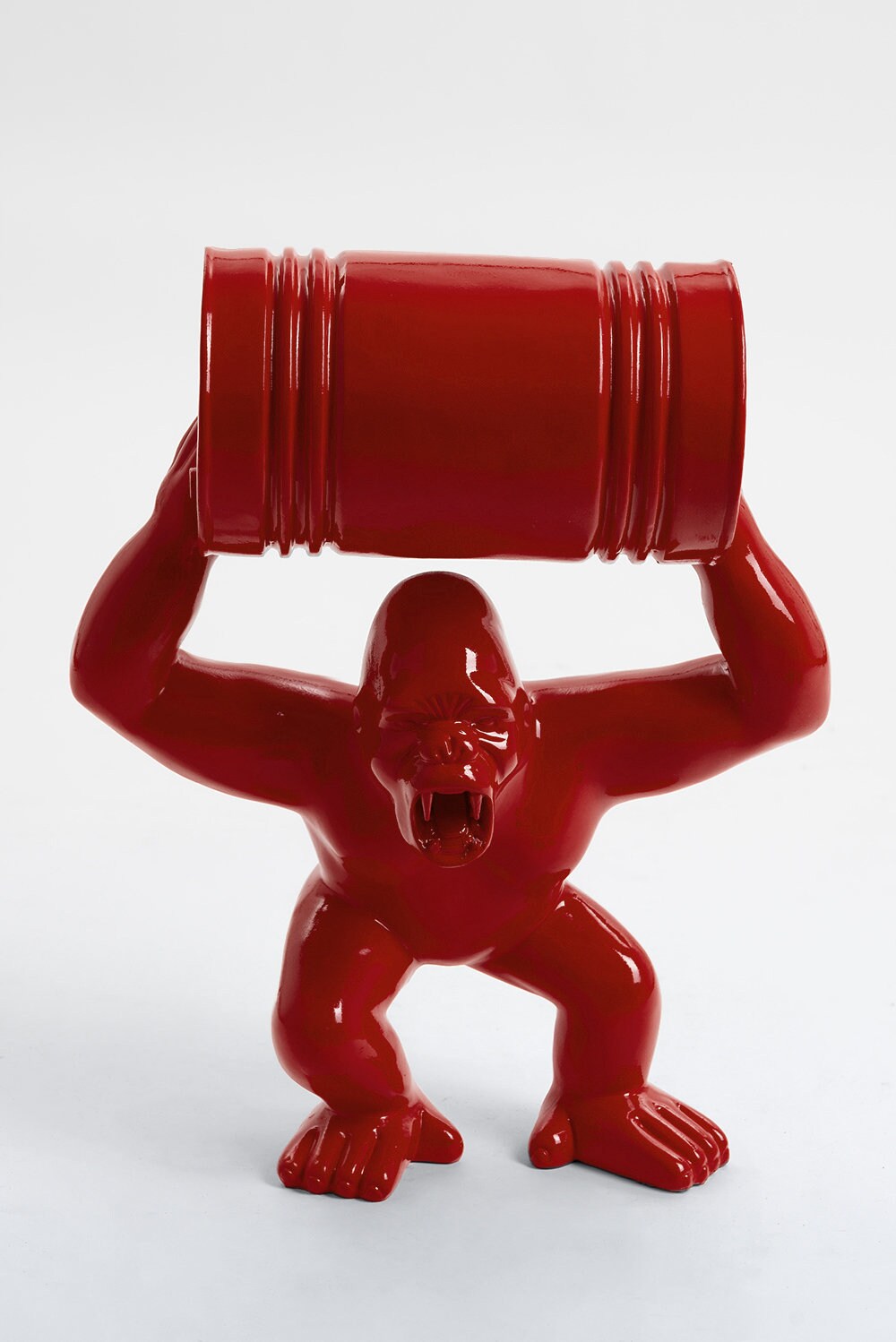 Singa - 45cm Statue Singe Gorille Tonneau Taille Xs Design Coloris Rouge Sculpture Animal Déco Maiso