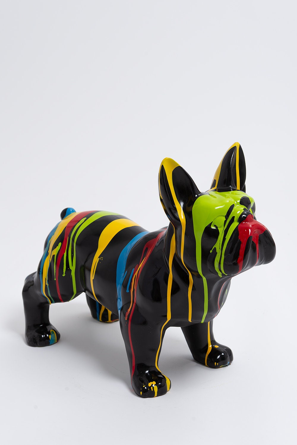 Paris - 45cm Statue en Résine Chien Bouledogue Français Design Trash Multicolore Noir Sculpture Anim